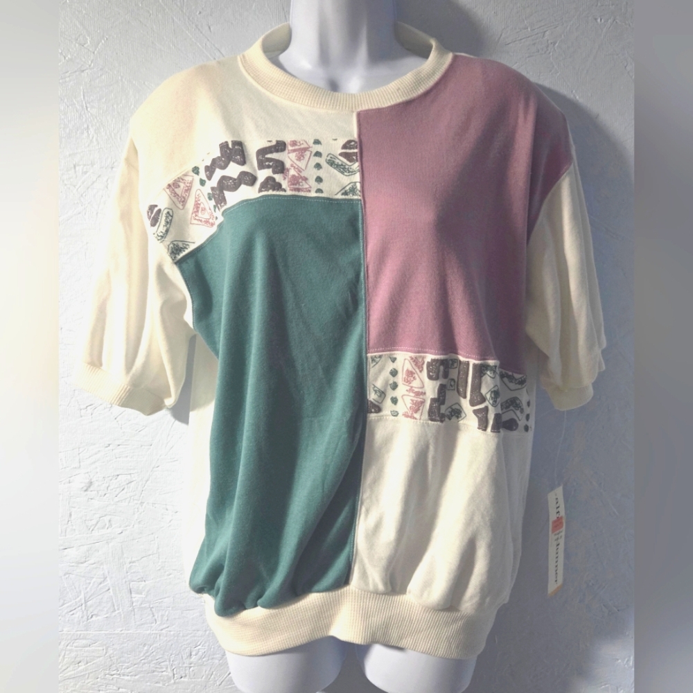 NWT Vintage 1980s Alfred Dunner Banded Bottom Short-Sleeve Top - Medium